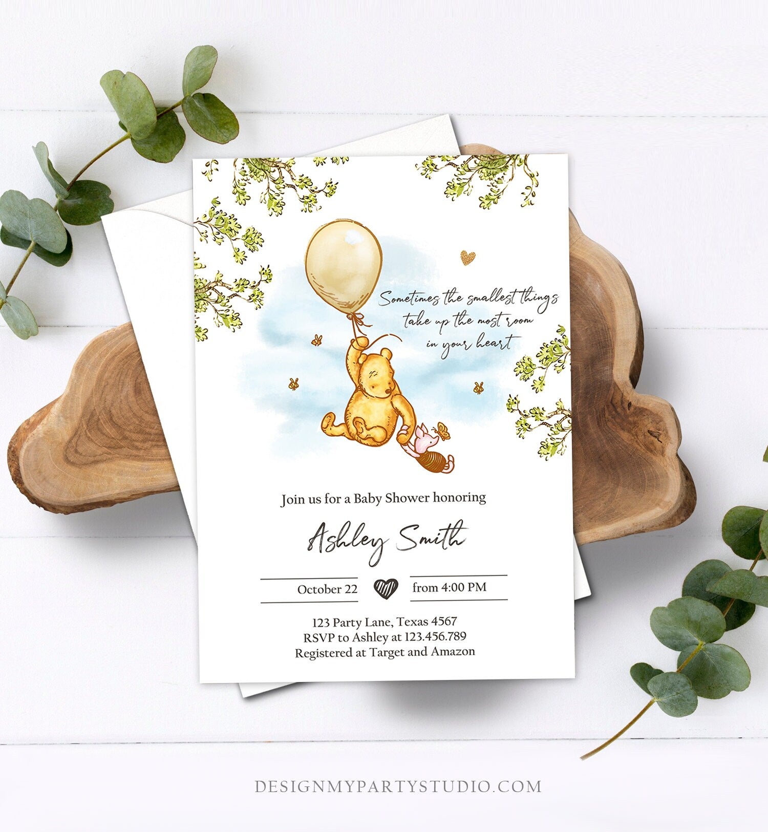 Editable Winnie The Pooh Baby Shower Invitation Gender Neutral Rustic Classic Winnie The Pooh Sprinkle Digital Corjl Template Printable 0425