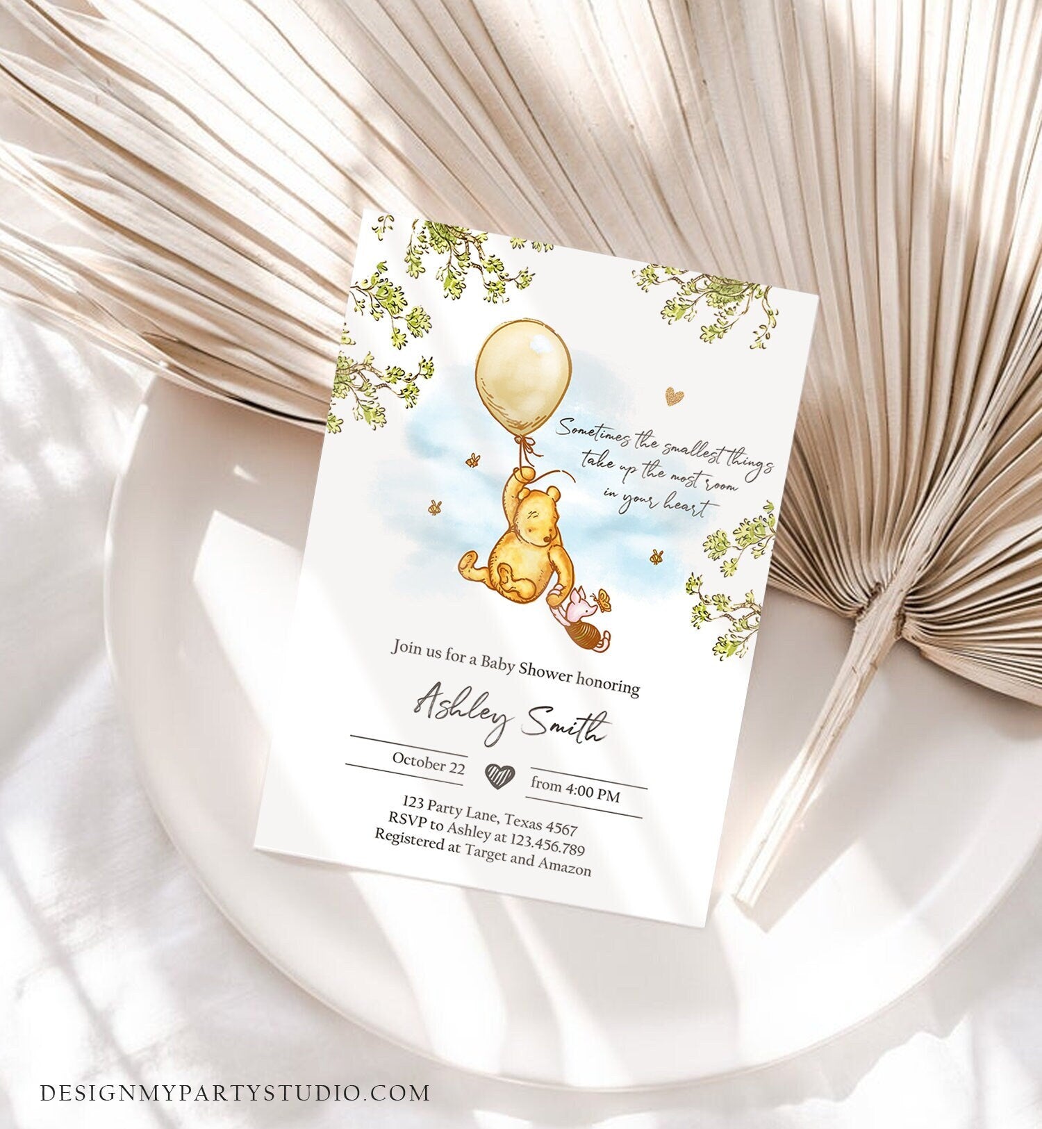 Editable Winnie The Pooh Baby Shower Invitation Gender Neutral Rustic Classic Winnie The Pooh Sprinkle Digital Corjl Template Printable 0425