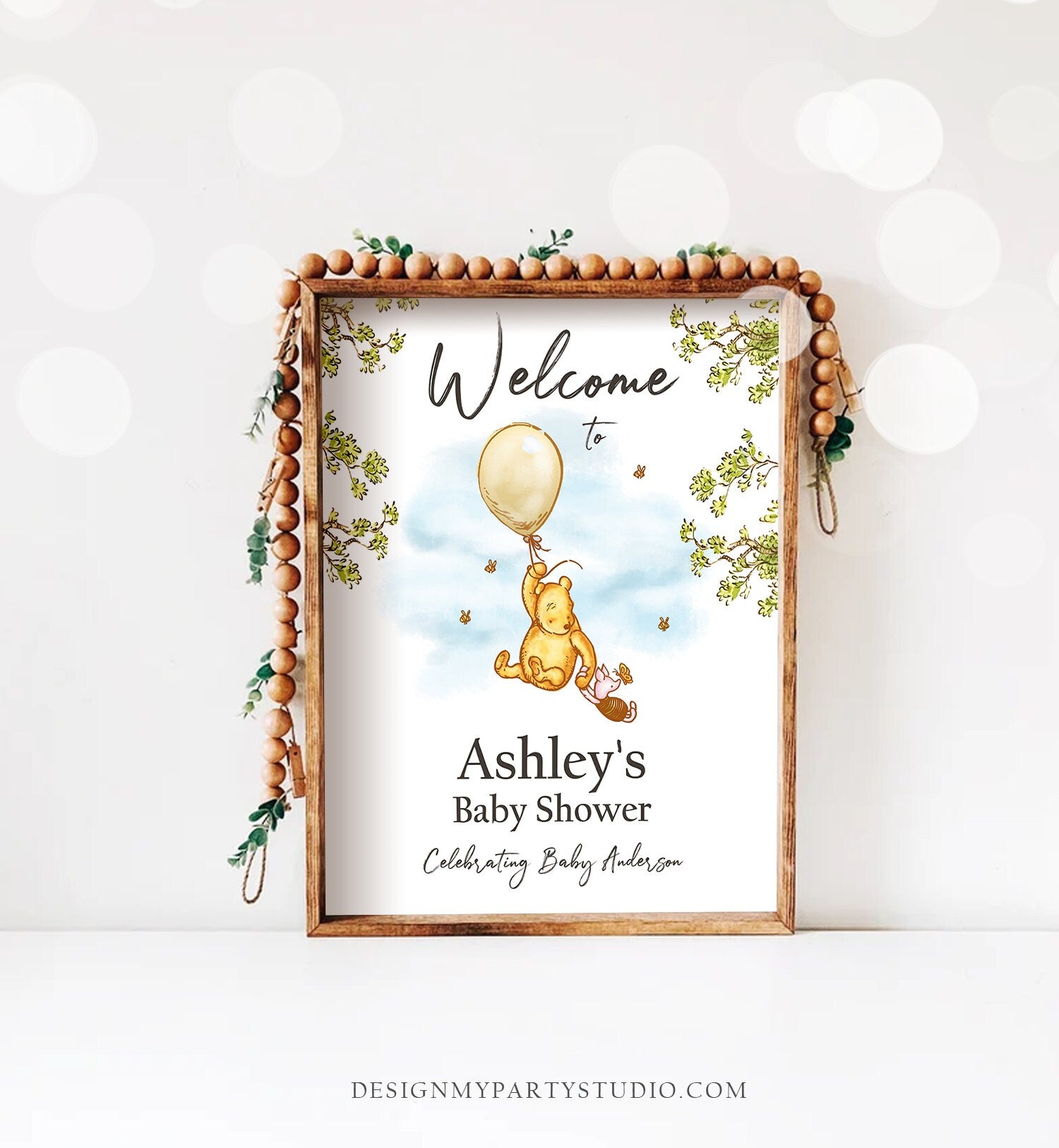 Editable Winnie The Pooh Welcome Sign Pooh Baby Shower Gender Neutral Classic Winnie The Pooh Party Decor Corjl Template Printable 0425