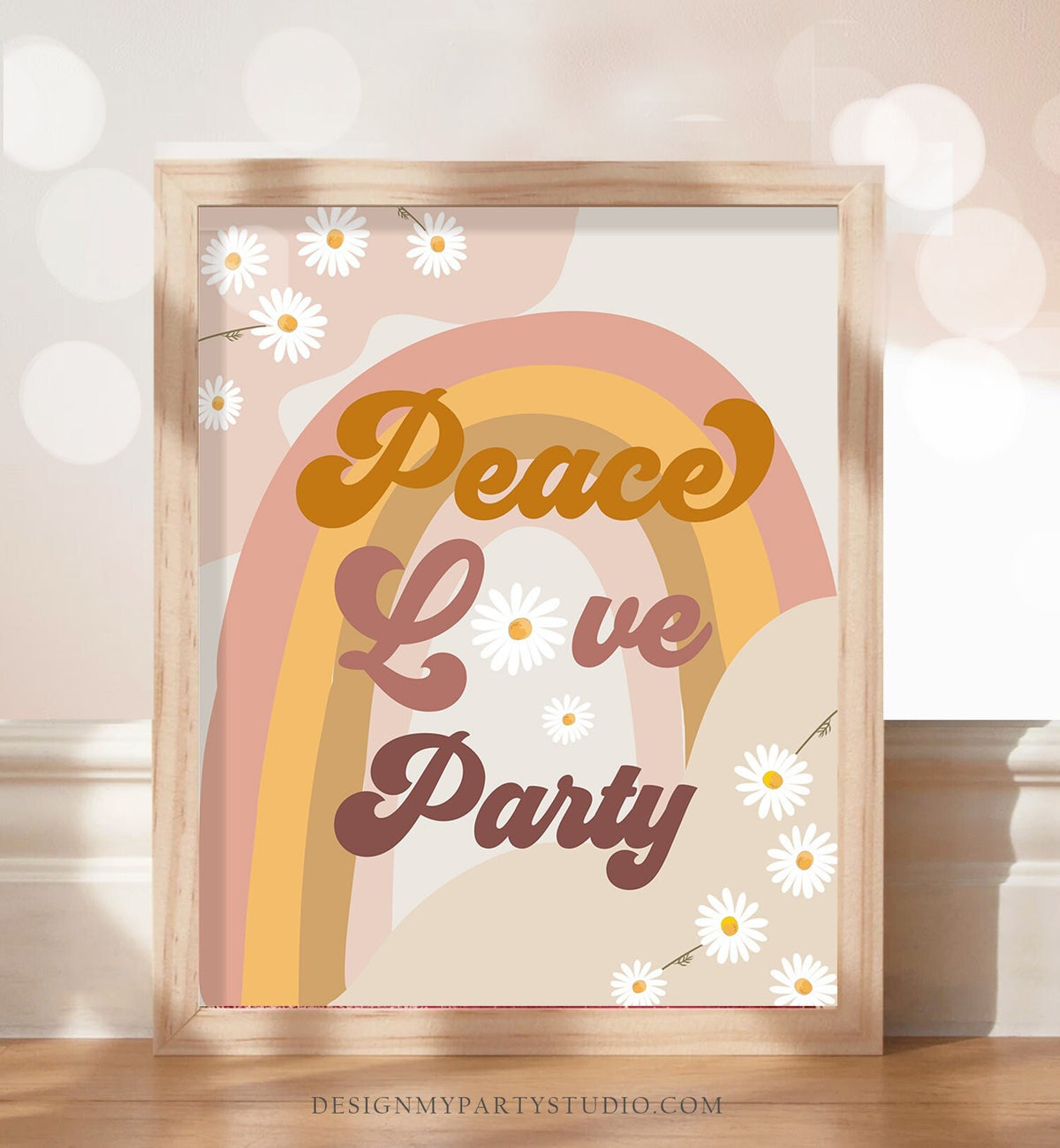 Retro Daisy Birthday Party Sign Groovy Floral 70&#39;s Birthday Party Decor Boho Flower Power Peace Love Party Instant Download PRINTABLE 0428