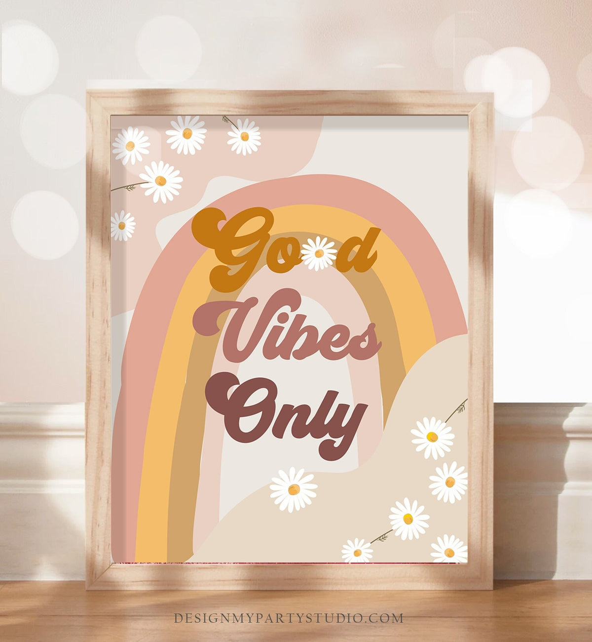 Good Vibes Only Sign Retro Daisy Birthday Sign Groovy Floral 70&#39;s Birthday Party Decor Boho Flower Power Instant Download PRINTABLE 0428