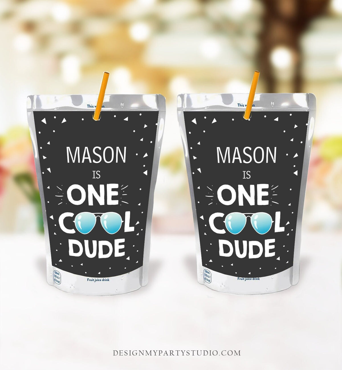 Editable One Cool Dude Capri Sun Label Boy First Birthday 1st Dude Sunglasses Juice Pouch Pack Label Download Corjl Template Printable 0136