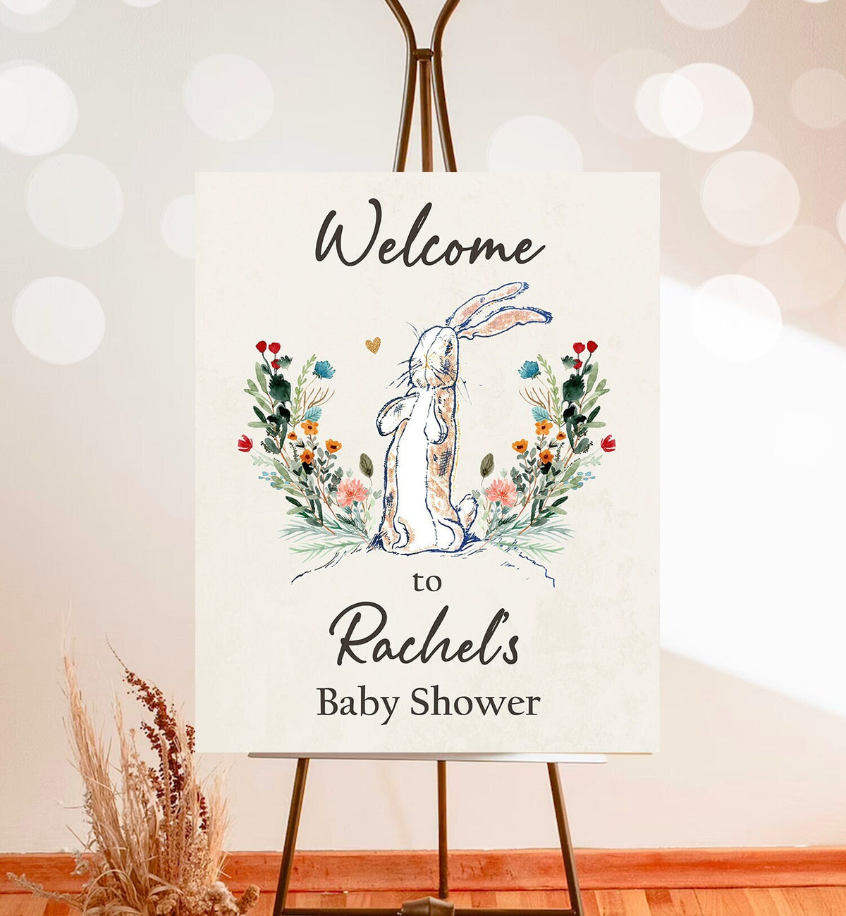 Editable The Velveteen Rabbit Welcome Sign Rustic Baby Shower Welcome Vintage Rabbit Watercolor Table Sign Template Corjl PRINTABLE 0394