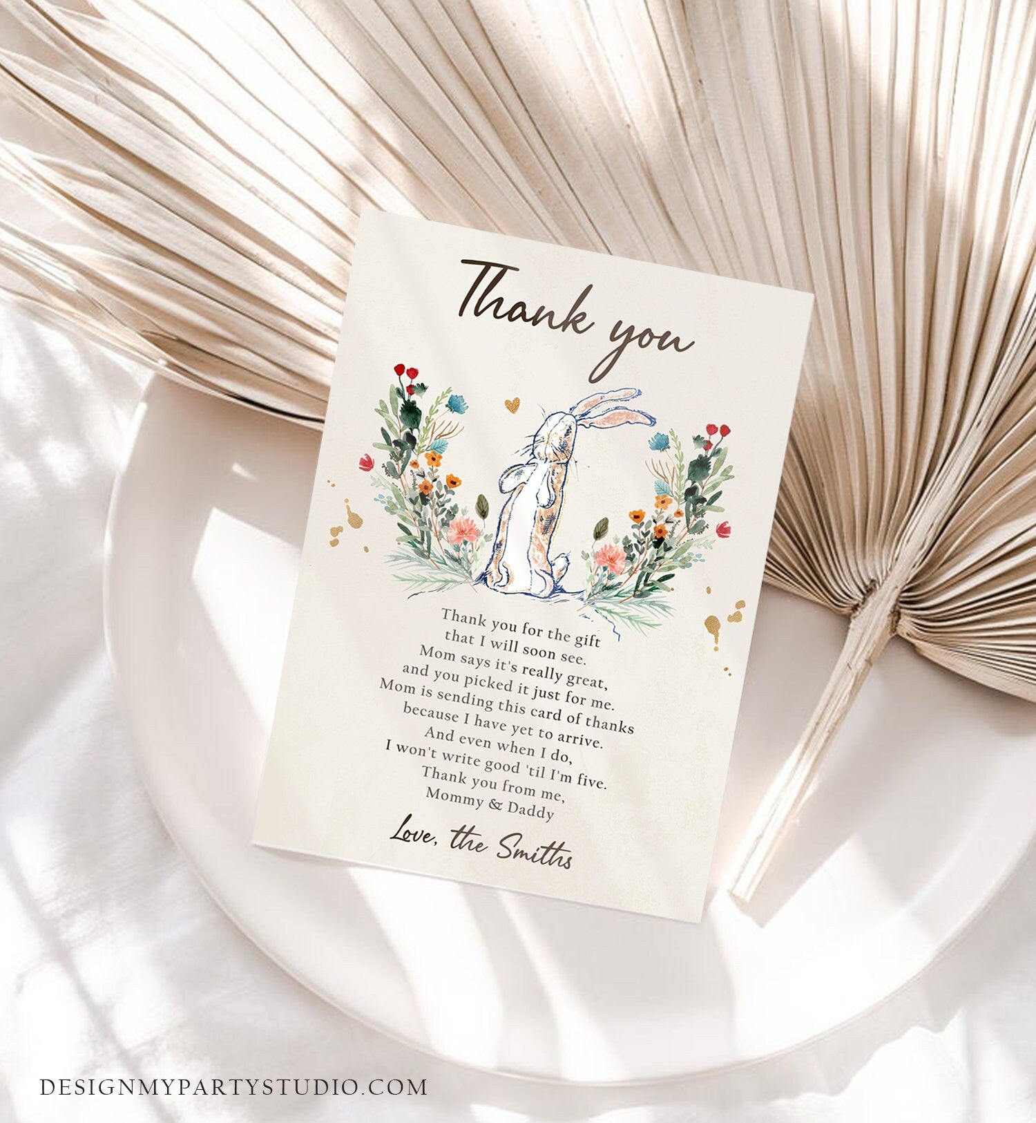 Editable The Velveteen Rabbit Baby Shower Thank You Card Rustic Spring Bunny Baby Shower Boho Digital Download Corjl Template Printable 0394