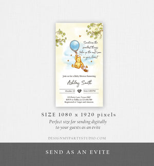 Editable Winnie The Pooh Baby Shower Evite Boy Blue Rustic Classic Winnie The Pooh Invitation Phone Digital Electronic Corjl Template 0425