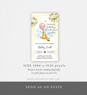 Editable Winnie The Pooh Baby Shower Evite Girl Pink Rustic Classic Winnie The Pooh Invitation Phone Digital Electronic Corjl Template 0425