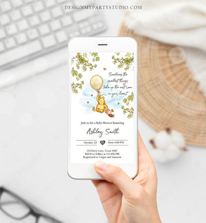 Editable Winnie The Pooh Baby Shower Evite Gender Neutral Classic Winnie The Pooh Invitation Phone Digital Electronic Corjl Template 0425