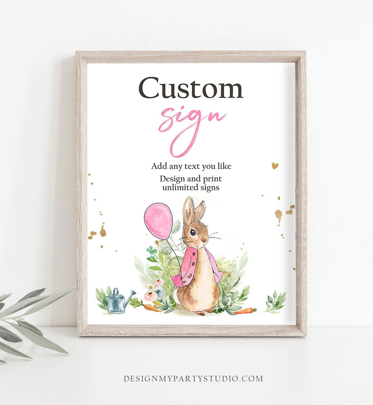 Editable Custom Sign Flopsy Rabbit Birthday Decor Table Peter Rabbit Shower Rustic Girl Pink Download Corjl Template Printable 8x10 0351