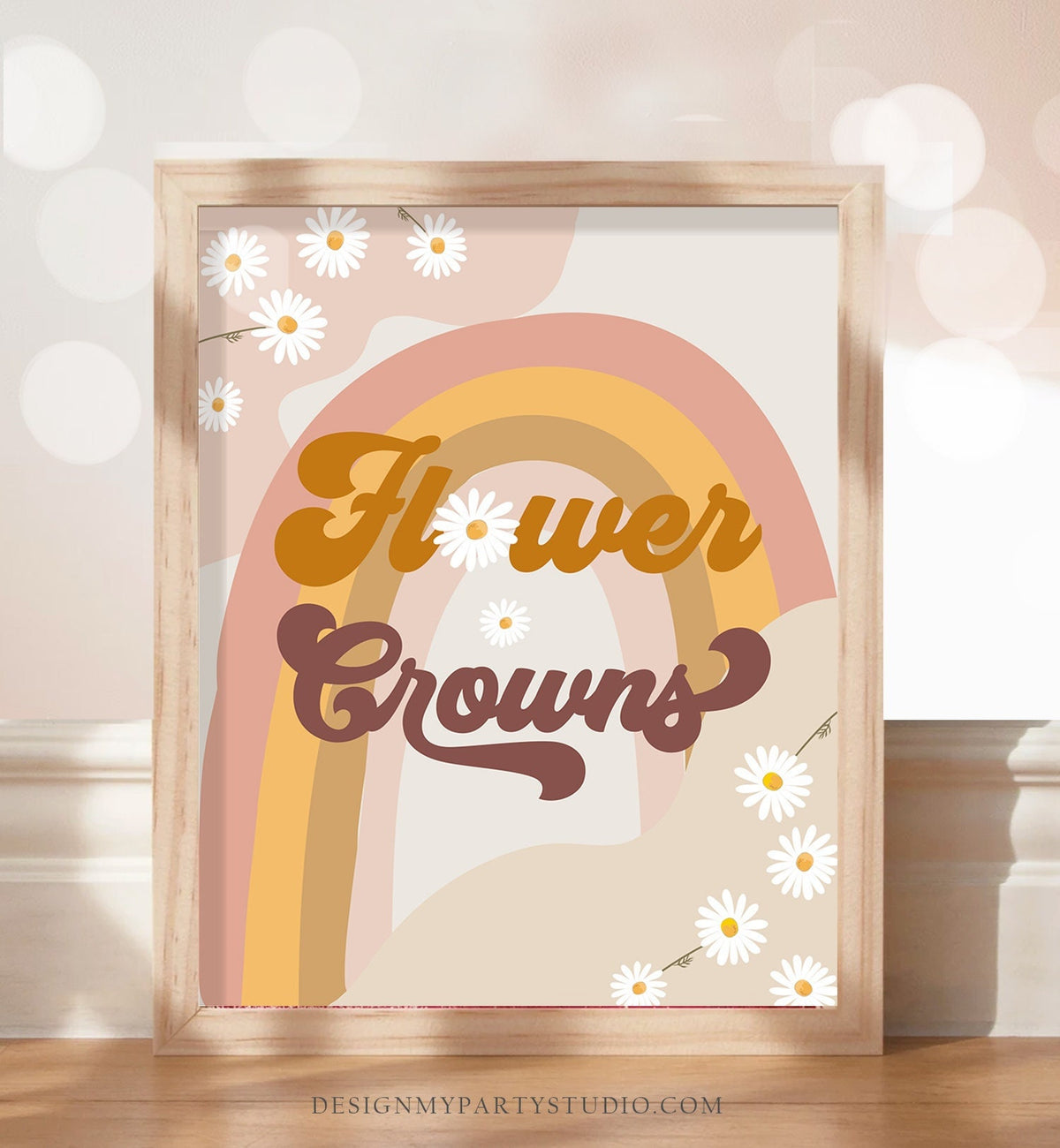 Retro Daisy Birthday Party Flower Crowns Sign Groovy Floral 70&#39;s Birthday Party Decor Boho Flower Power Instant Download PRINTABLE 0428