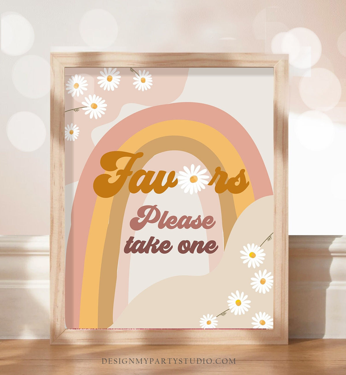 Retro Daisy Birthday Party Favors Sign Groovy Floral 70&#39;s Birthday Party Decor Boho Flower Power Favor Table Instant Download PRINTABLE 0428