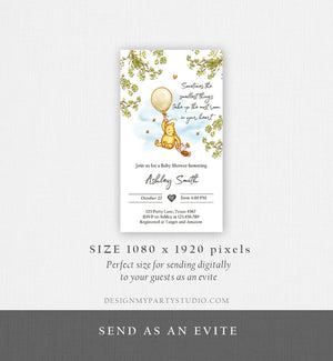 Editable Winnie The Pooh Baby Shower Evite Gender Neutral Classic Winnie The Pooh Invitation Phone Digital Electronic Corjl Template 0425