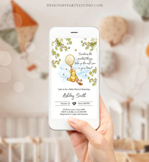 Editable Winnie The Pooh Baby Shower Evite Gender Neutral Classic Winnie The Pooh Invitation Phone Digital Electronic Corjl Template 0425