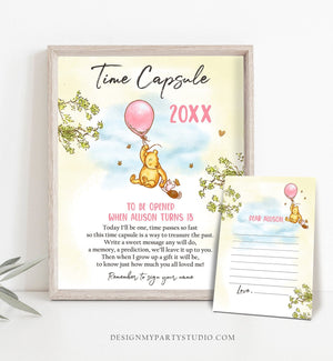 Editable Winnie The Pooh Birthday Time Capsule First Birthday Party Girl Pink Rustic Classic Winnie The Pooh Template Printable Corjl 0425