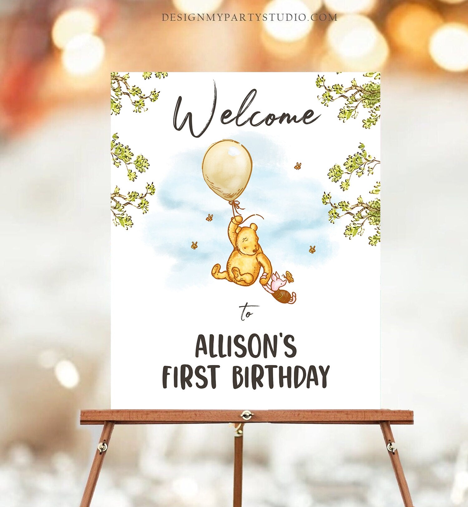 Editable Winnie The Pooh Welcome Sign Pooh Birthday Gender Neutral Classic Winnie The Pooh Party Decor Sign Corjl Template Printable 0425