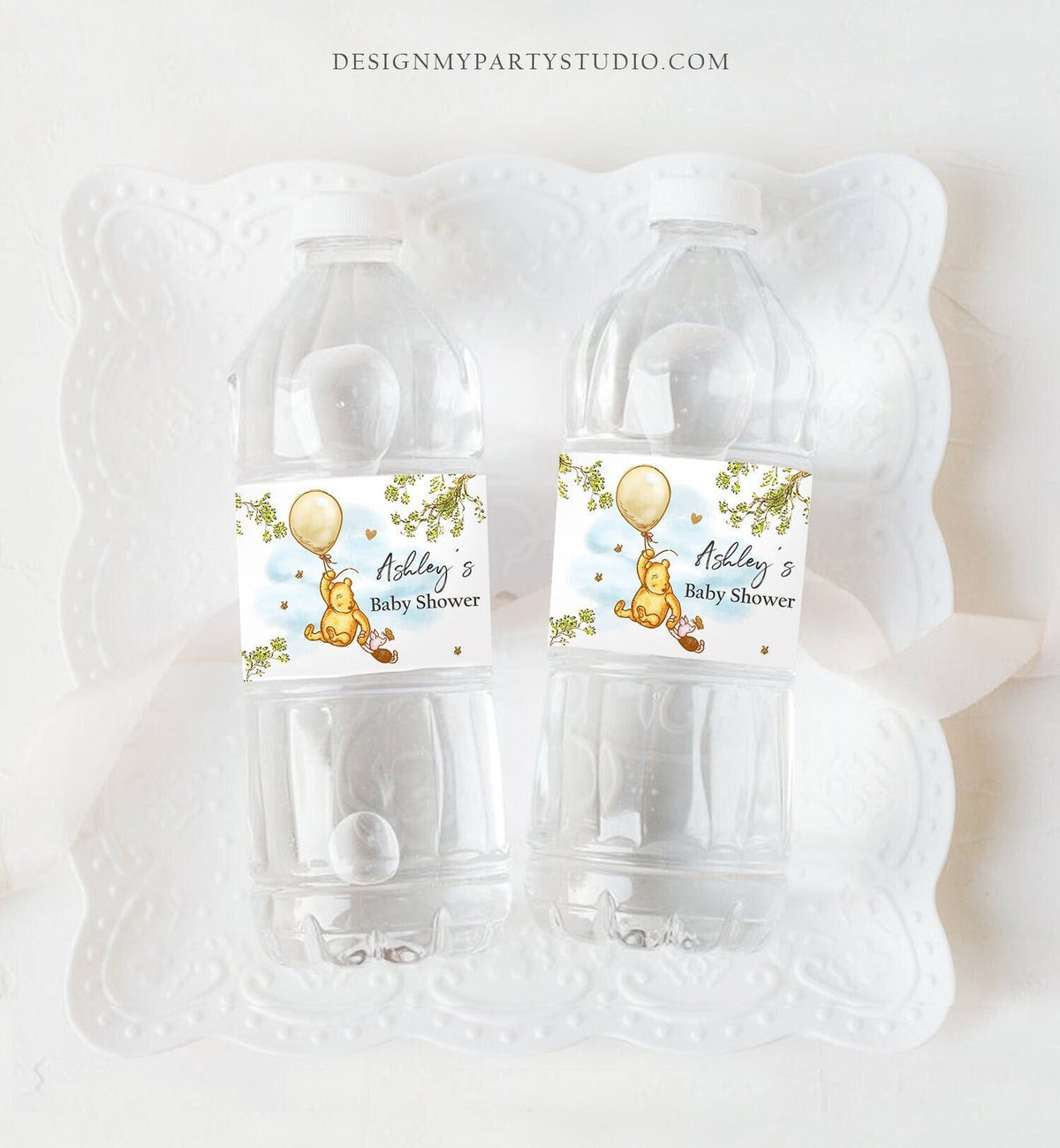 Editable Classic Winnie The Pooh Water Bottle Labels Pooh Baby Shower Pooh Party Decor Gender Neutral Birthday Printable Template Corjl 0425