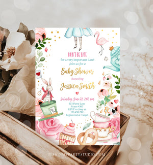 Editable Alice In Wonderland Baby Shower Invitation Girl Baby Shower Mad Hatter Tea Party Sprinkle Printable Template Corjl Digital 0350