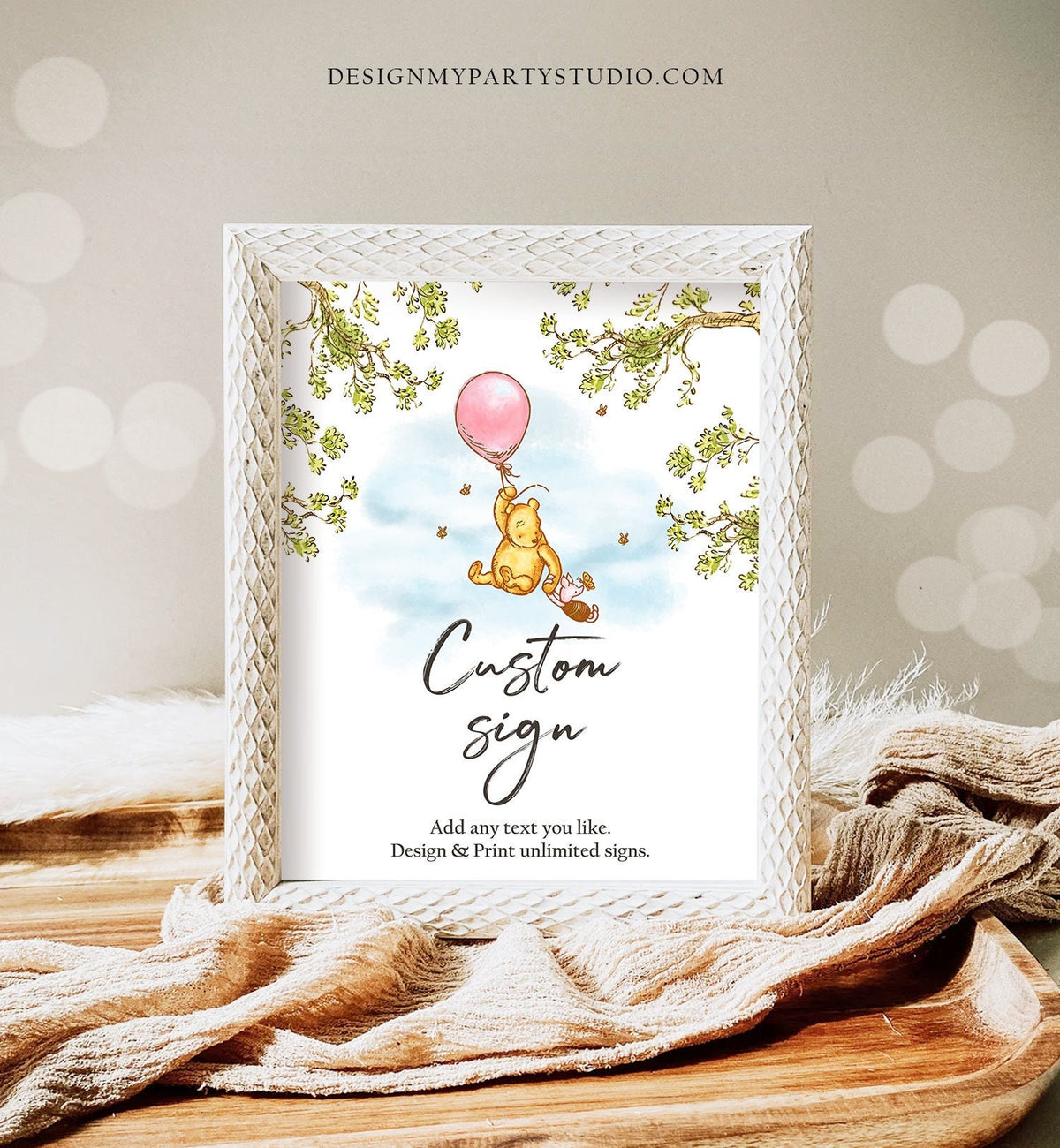 Editable Custom Classic Winnie The Pooh Baby Shower Pooh Party Sign Pink Pooh Birthday Decor Download Corjl Template Printable 8x10 0425