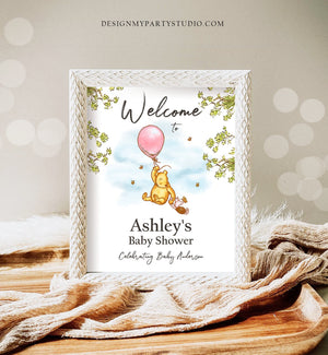 Editable Winnie The Pooh Welcome Sign Pooh Baby Shower Girl Pink Classic Winnie The Pooh Party Girl Decor Corjl Template Printable 0425