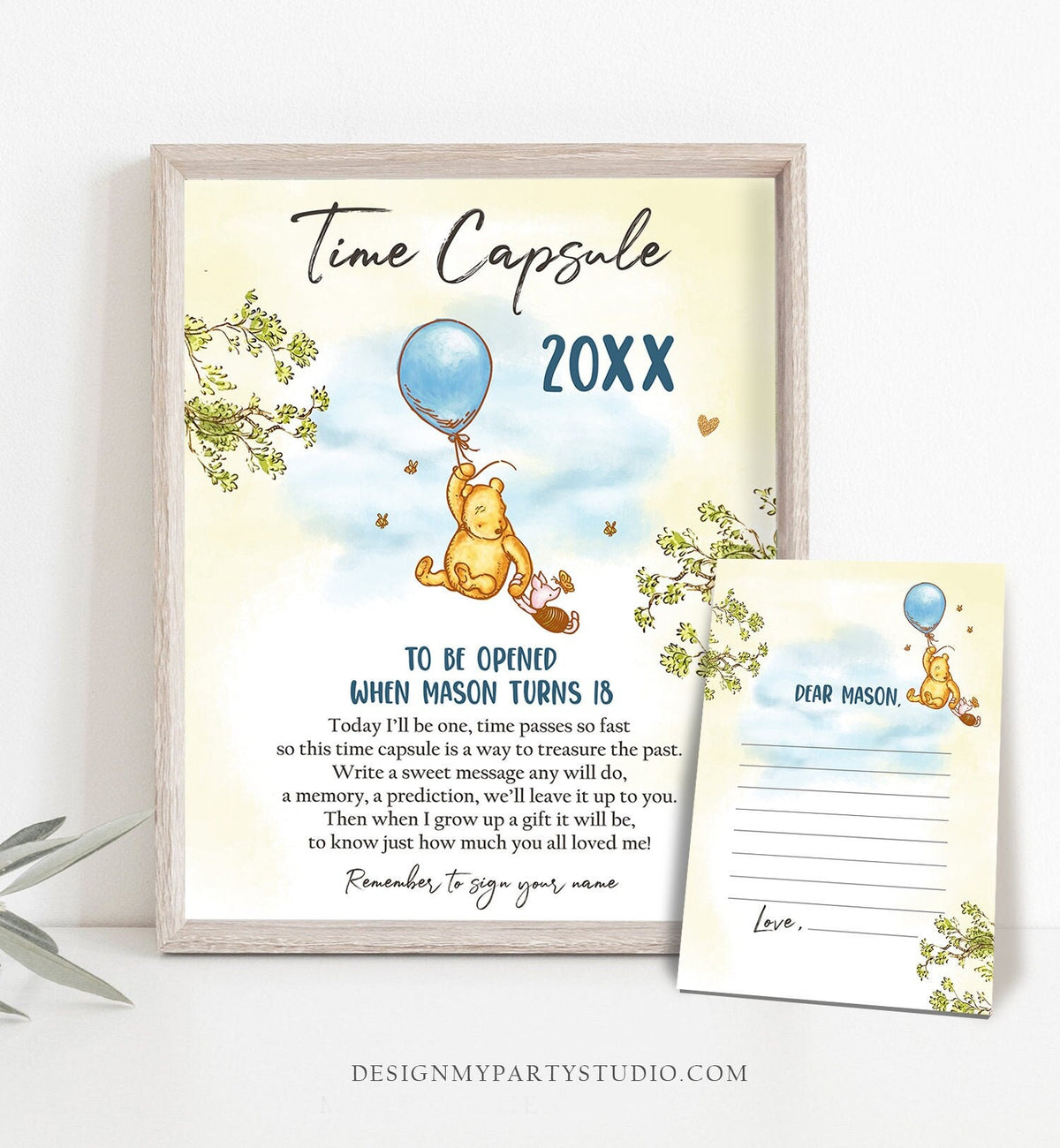 Editable Winnie The Pooh Birthday Time Capsule First Birthday Party Boy Blue Rustic Classic Winnie The Pooh Template Printable Corjl 0425