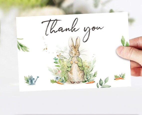 Baby Shower Thank you Card Peter Rabbit Thank You Note 4x6&quot; Rustic Watercolor Bunny Baby Gender Neutral PRINTABLE Instant Download 0351