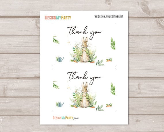 Baby Shower Thank you Card Peter Rabbit Thank You Note 4x6" Rustic Watercolor Bunny Baby Gender Neutral PRINTABLE Instant Download 0351