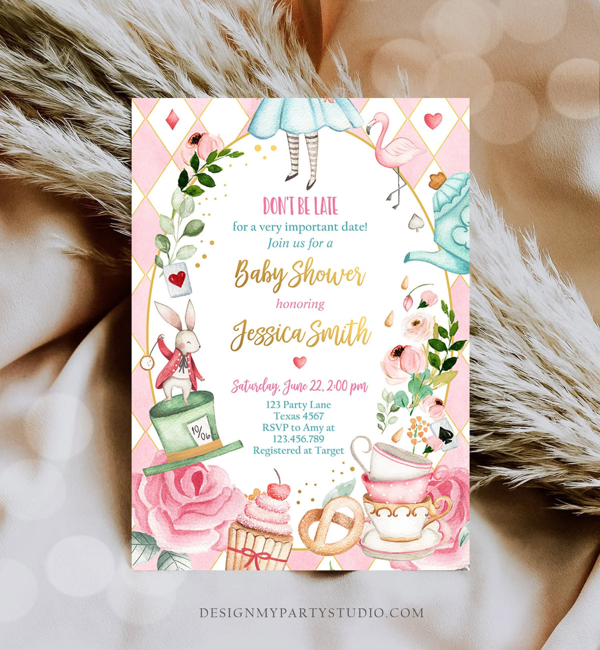 Editable Alice In Wonderland Baby Shower Invitation Girl Baby Shower Mad Hatter Tea Party Sprinkle Printable Template Corjl Digital 0350