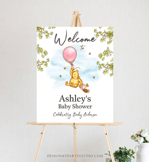 Editable Winnie The Pooh Welcome Sign Pooh Baby Shower Girl Pink Classic Winnie The Pooh Party Girl Decor Corjl Template Printable 0425