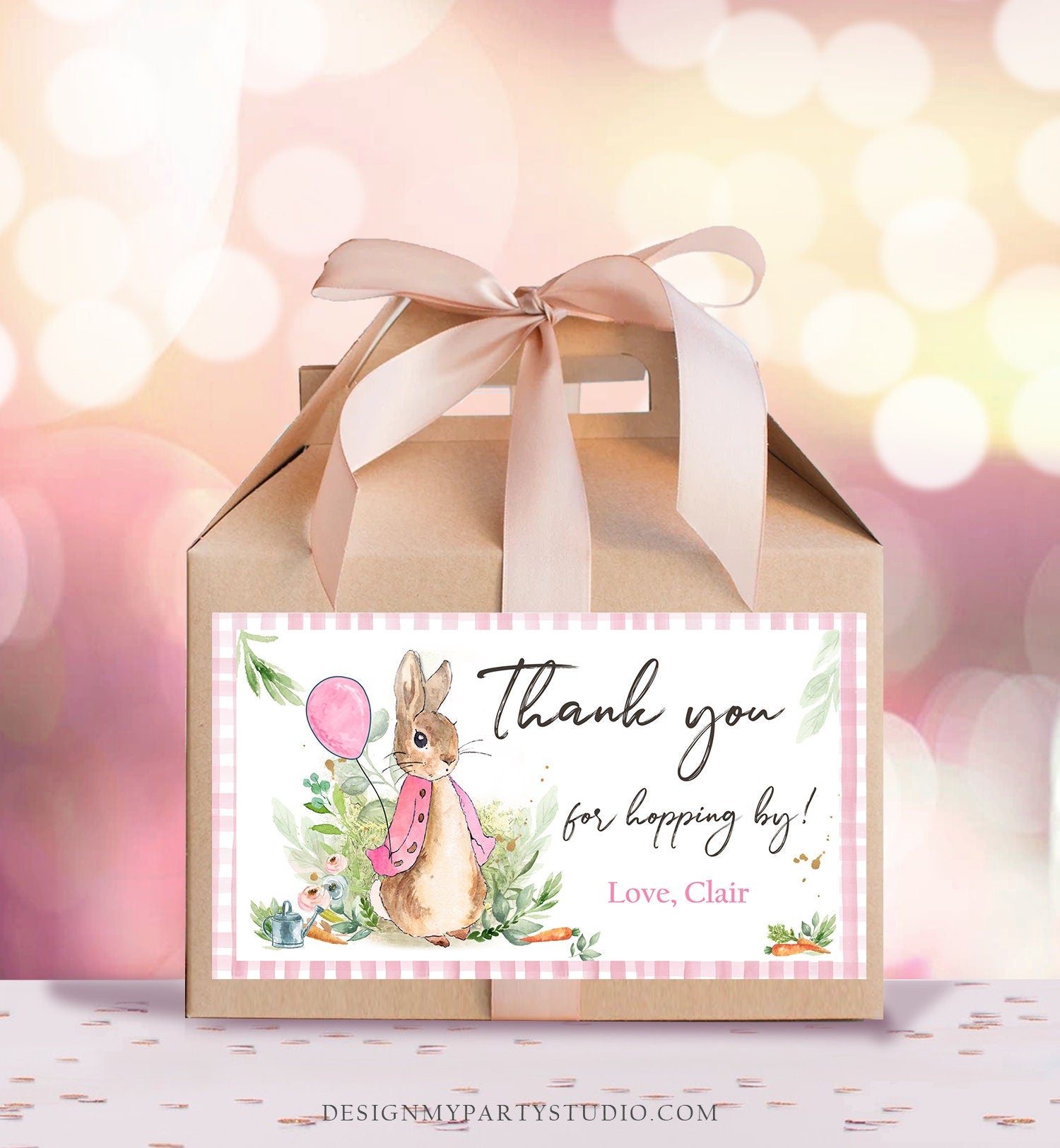 Editable Flopsy Bunny Gable Gift Box Label Bunny Favors Peter Rabbit Birthday Thank You Hopping By Pink Girl Download Printable Corjl 0351