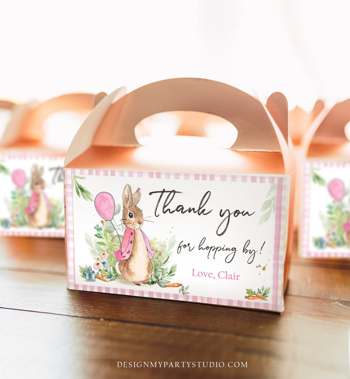 Editable Flopsy Bunny Gable Gift Box Label Bunny Favors Peter Rabbit Birthday Thank You Hopping By Pink Girl Download Printable Corjl 0351