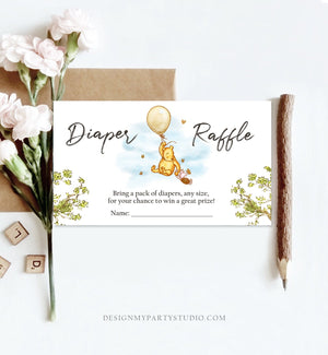 Editable Diaper Raffle Ticket Winnie The Pooh Diaper Game Card Classic Pooh Baby Shower Insert Rustic Download Template Corjl PRINTABLE 0425