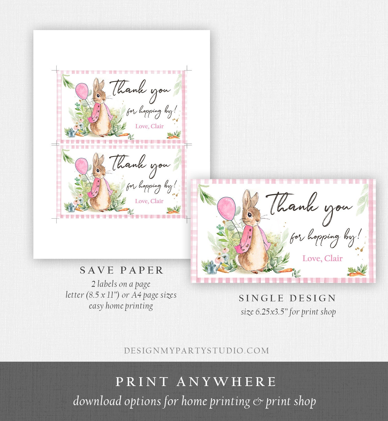 Editable Flopsy Bunny Gable Gift Box Label Bunny Favors Peter Rabbit Birthday Thank You Hopping By Pink Girl Download Printable Corjl 0351