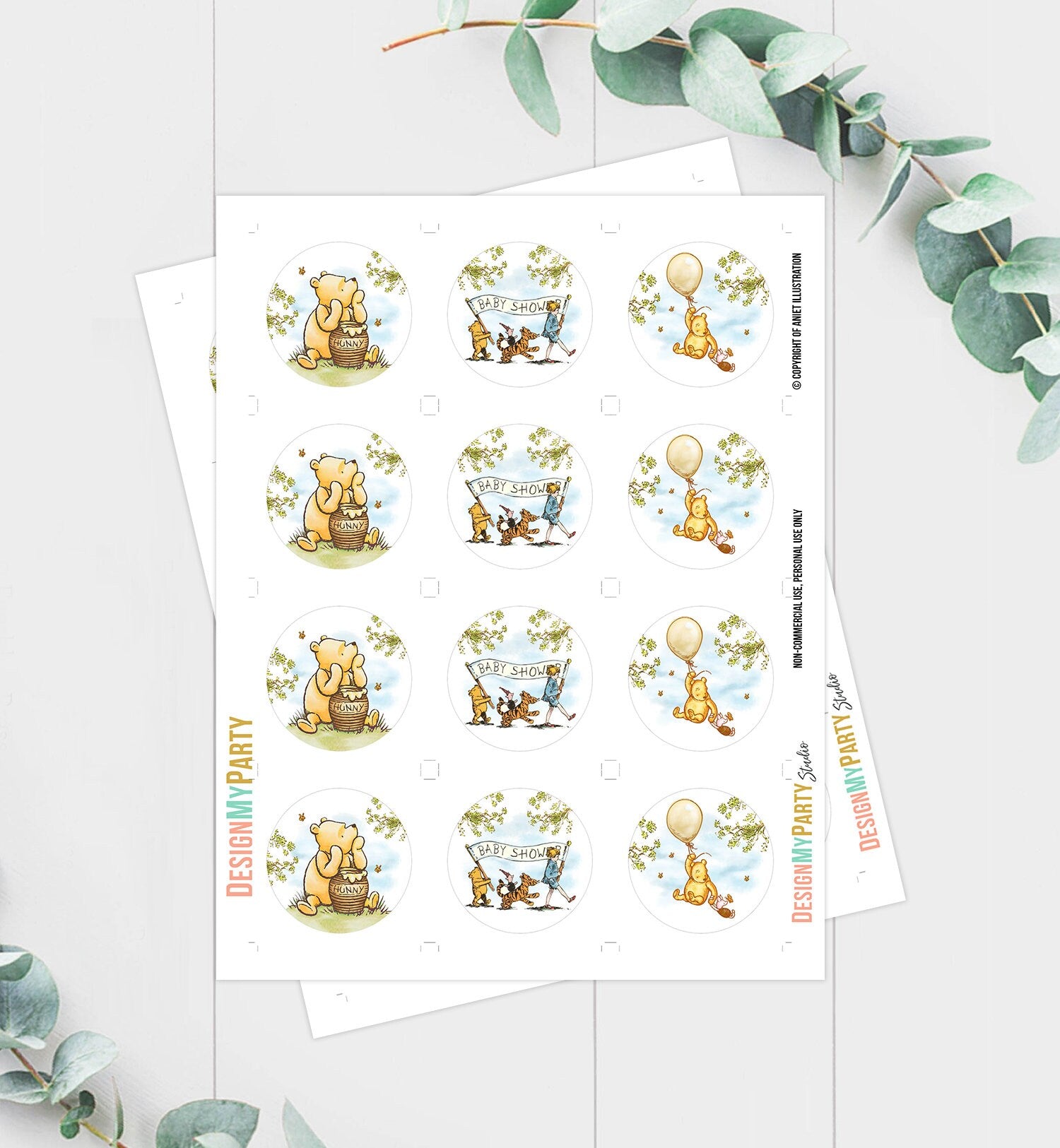 Classic Winnie The Pooh Baby Shower Cupcake Toppers Pooh Favor Tags Pooh Party Decor Gender Neutral Rustic Download Digital PRINTABLE 0425