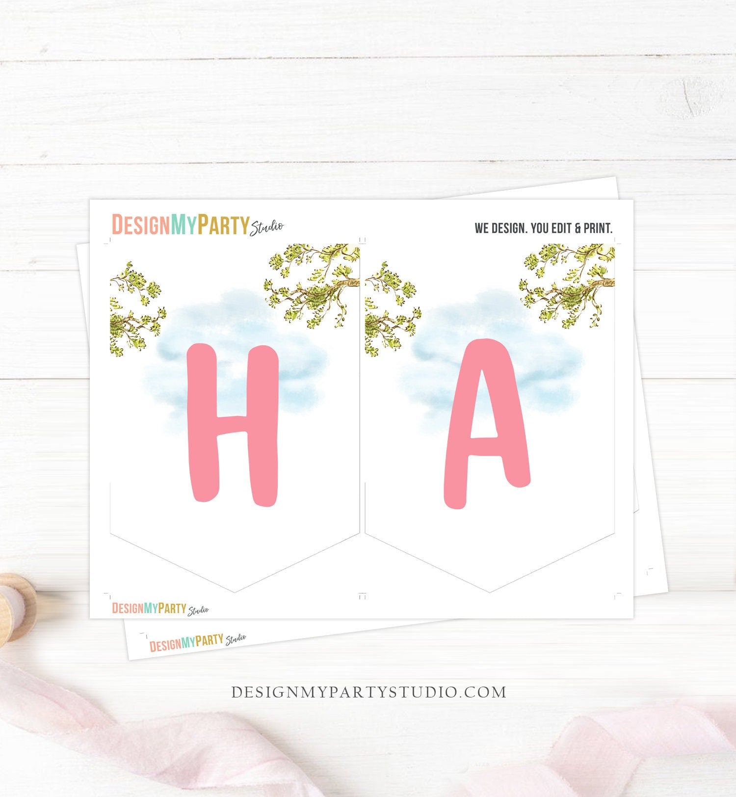 Happy Birthday Banner Winnie The Pooh Birthday Banner Girl Pooh Party Decor Pink Classic Flags Instant download PRINTABLE DIGITAL DIY 0425