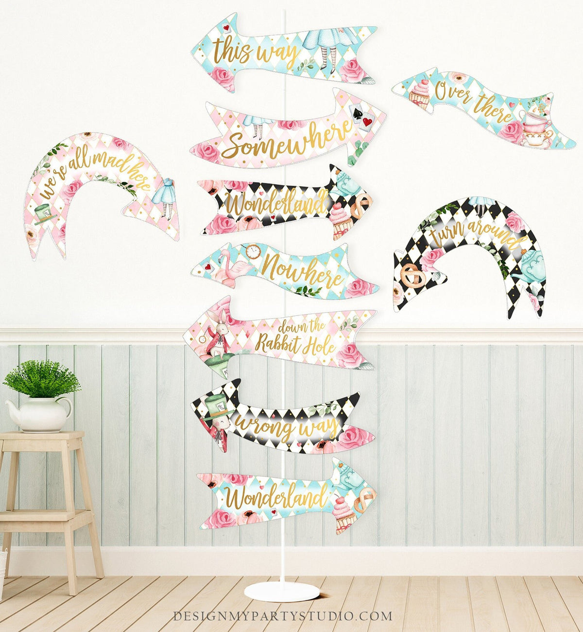 Printable Alice in Wonderland Arrows Alice Birthday Party Girl Birthday Mad Tea Party Decorations Directions Signs Girl DIY Digital 0350