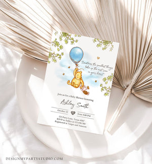 Editable Winnie The Pooh Baby Shower Invitation Boy Blue Rustic Classic Winnie The Pooh Sprinkle Digital Corjl Template Printable 0425