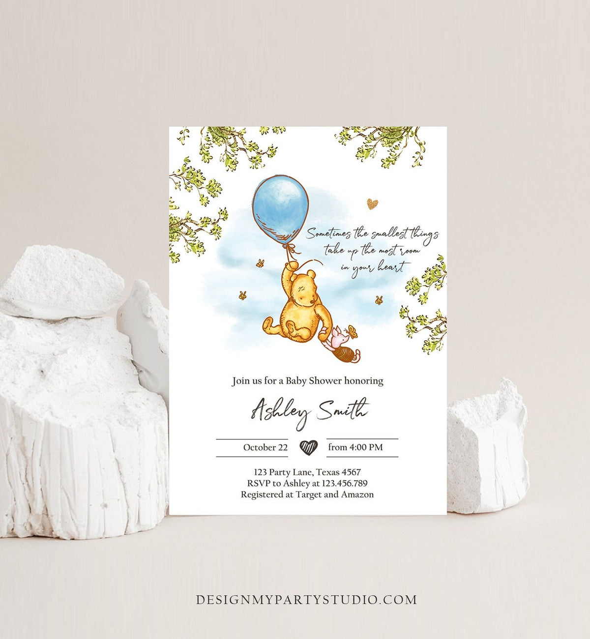 Editable Winnie The Pooh Baby Shower Invitation Boy Blue Rustic Classic Winnie The Pooh Sprinkle Digital Corjl Template Printable 0425