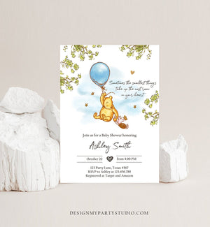 Editable Winnie The Pooh Baby Shower Invitation Boy Blue Rustic Classic Winnie The Pooh Sprinkle Digital Corjl Template Printable 0425