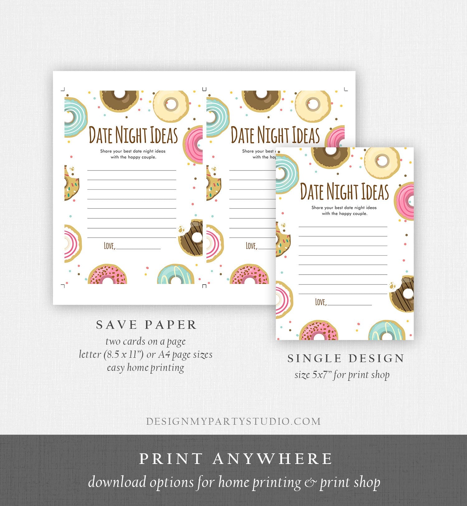 Editable Date Night Ideas Trivia Bridal Shower Game Donut Coed Shower Doughnut Mind if I Do Wedding Activity Corjl Template Printable 0050