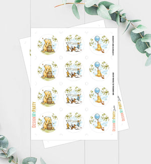 Classic Winnie The Pooh Baby Shower Cupcake Toppers Pooh Favor Tags Pooh Party Decor Blue Boy Shower Rustic Download Digital PRINTABLE 0425