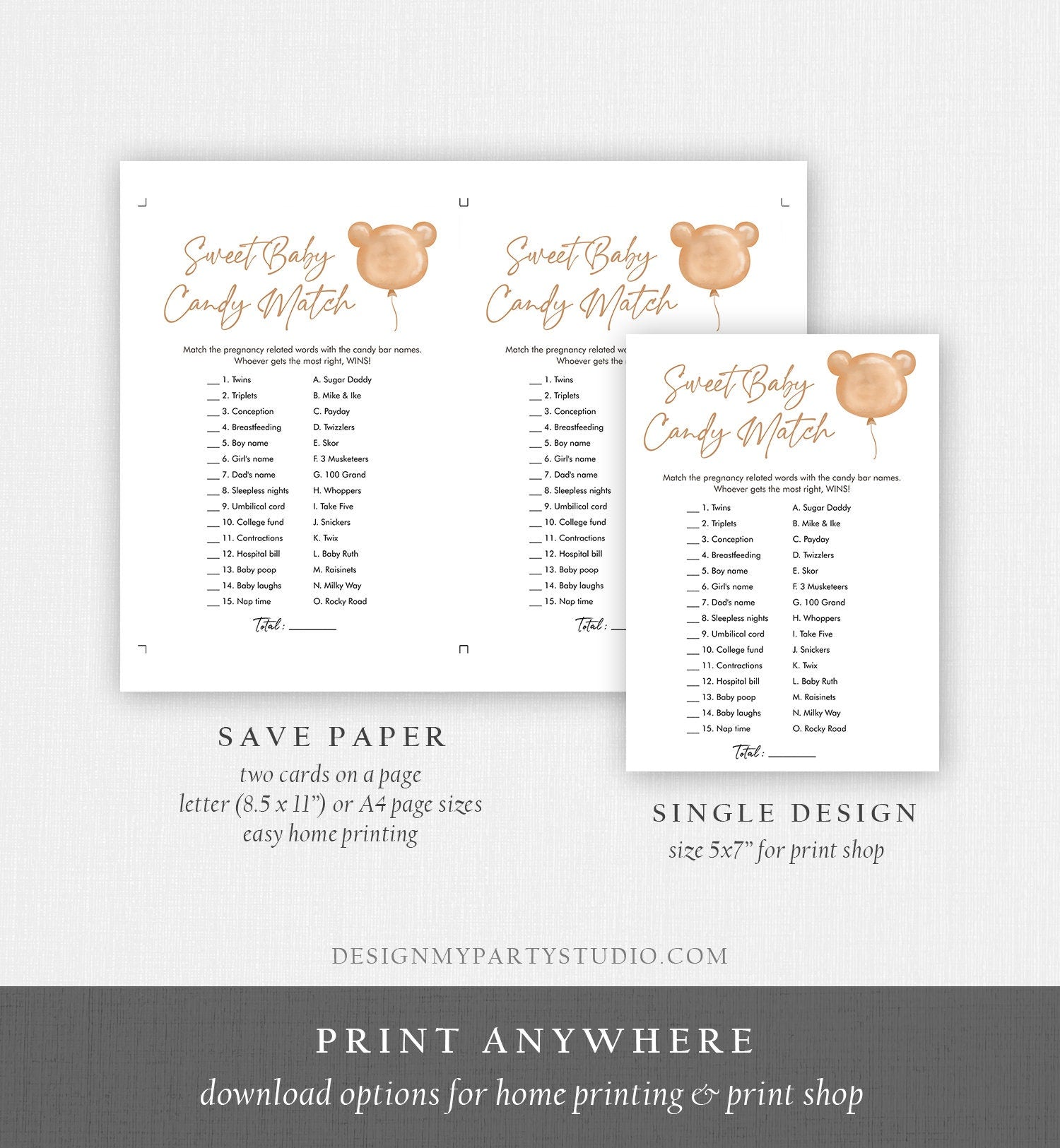 Editable Candy Match Game Baby Shower Game Modern Bear Cute Teddy Bear Baby Shower Boho Bearly Wait Activity Corjl Template Printable 0439