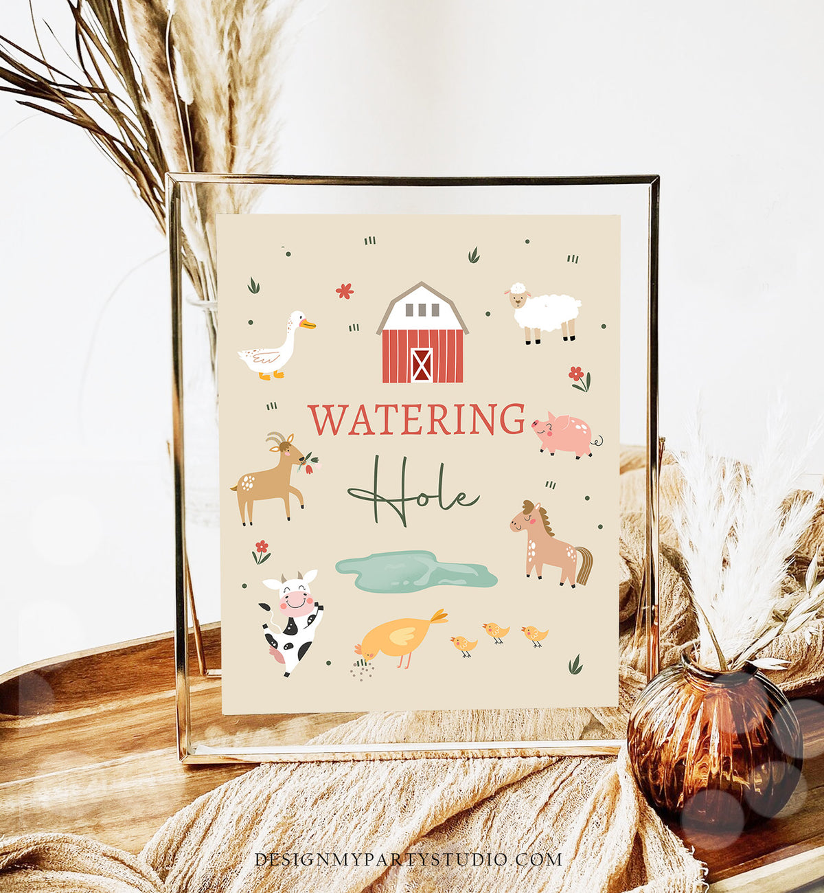 Watering Hole Birthday Sign Drink Table Decor Boy Farm Birthday Farm Animals Modern Table Sign Barnyard Decorations Drinks PRINTABLE 0436