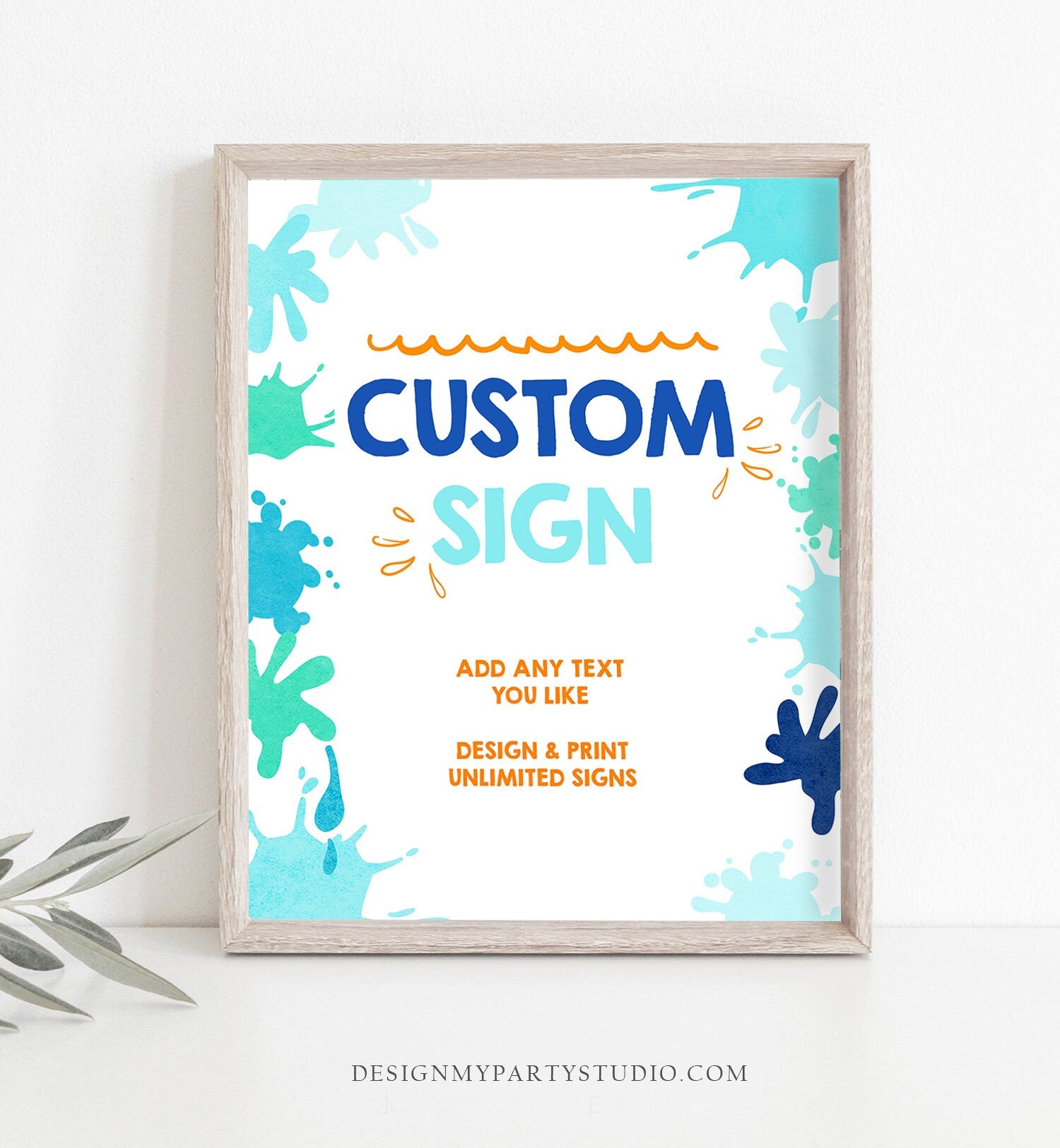 Editable Custom Splish Splask Pool Birthday Party Decor Boy Splashes Birthday Bash Blue Birthday 8x10 Digital Corjl Template PRINTABLE 0237