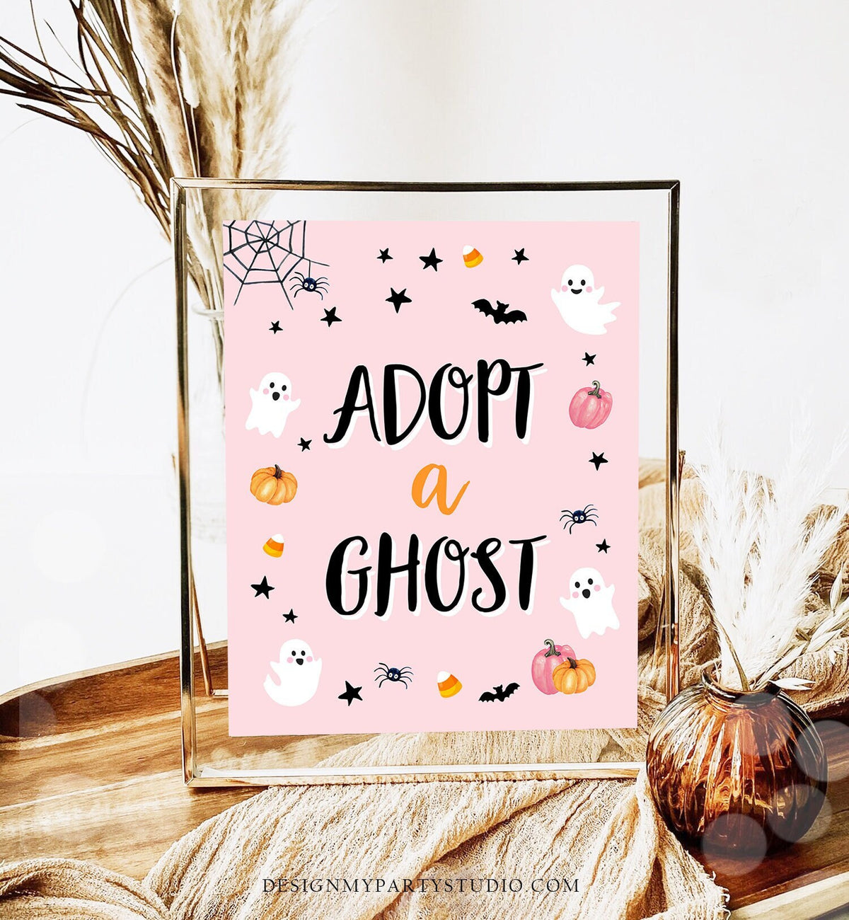 Adopt a Ghost Sign Table Decor Halloween Ghost Party Sign Pink Ghost Spooktacular Birthday Adoption Favors Digital Download PRINTABLE 0418