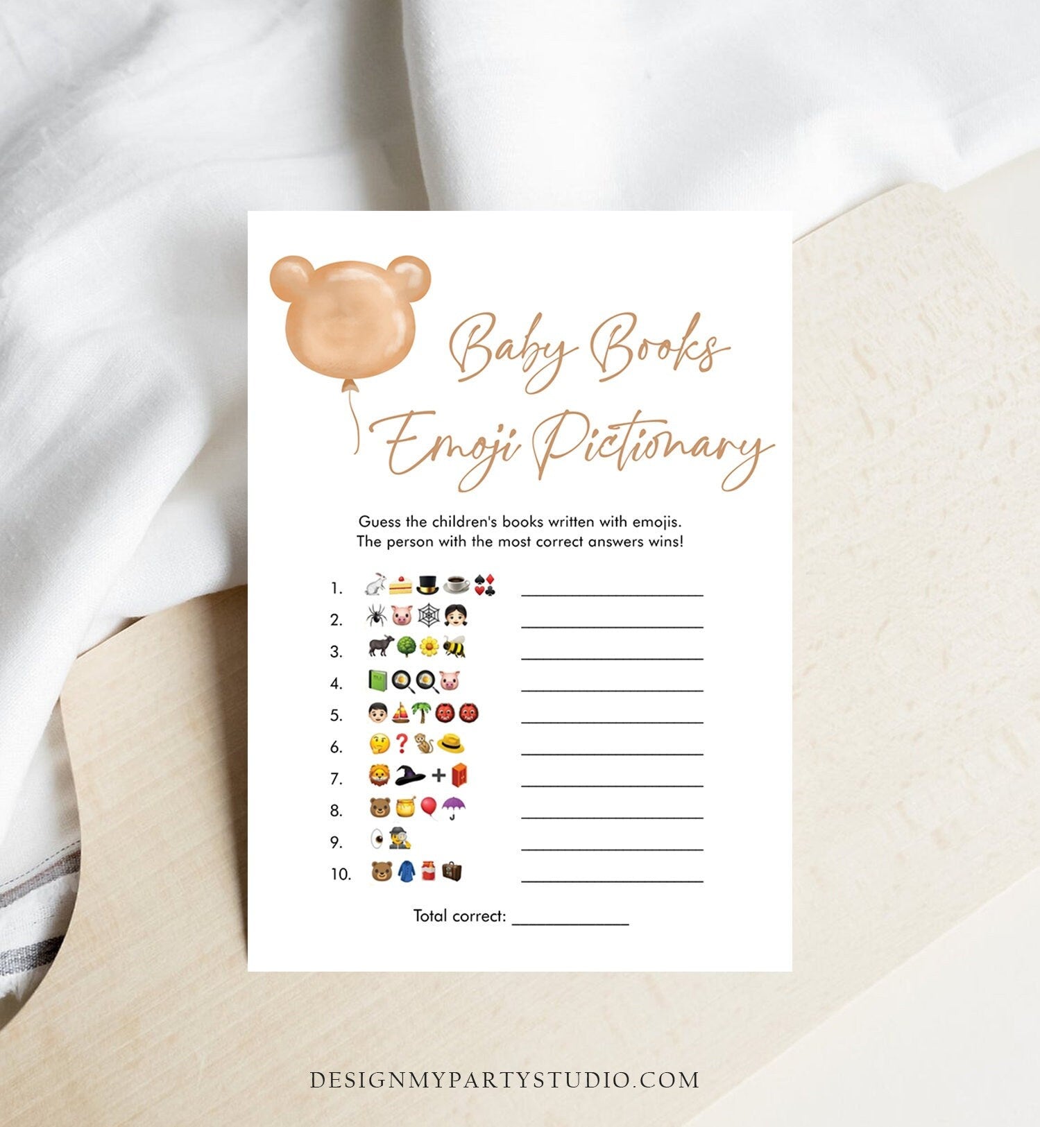 Editable Emoji Pictionary Baby Shower Game Modern Bear Cute Teddy Bear Baby Shower Boho Bearly Wait Activity Corjl Template Printable 0439