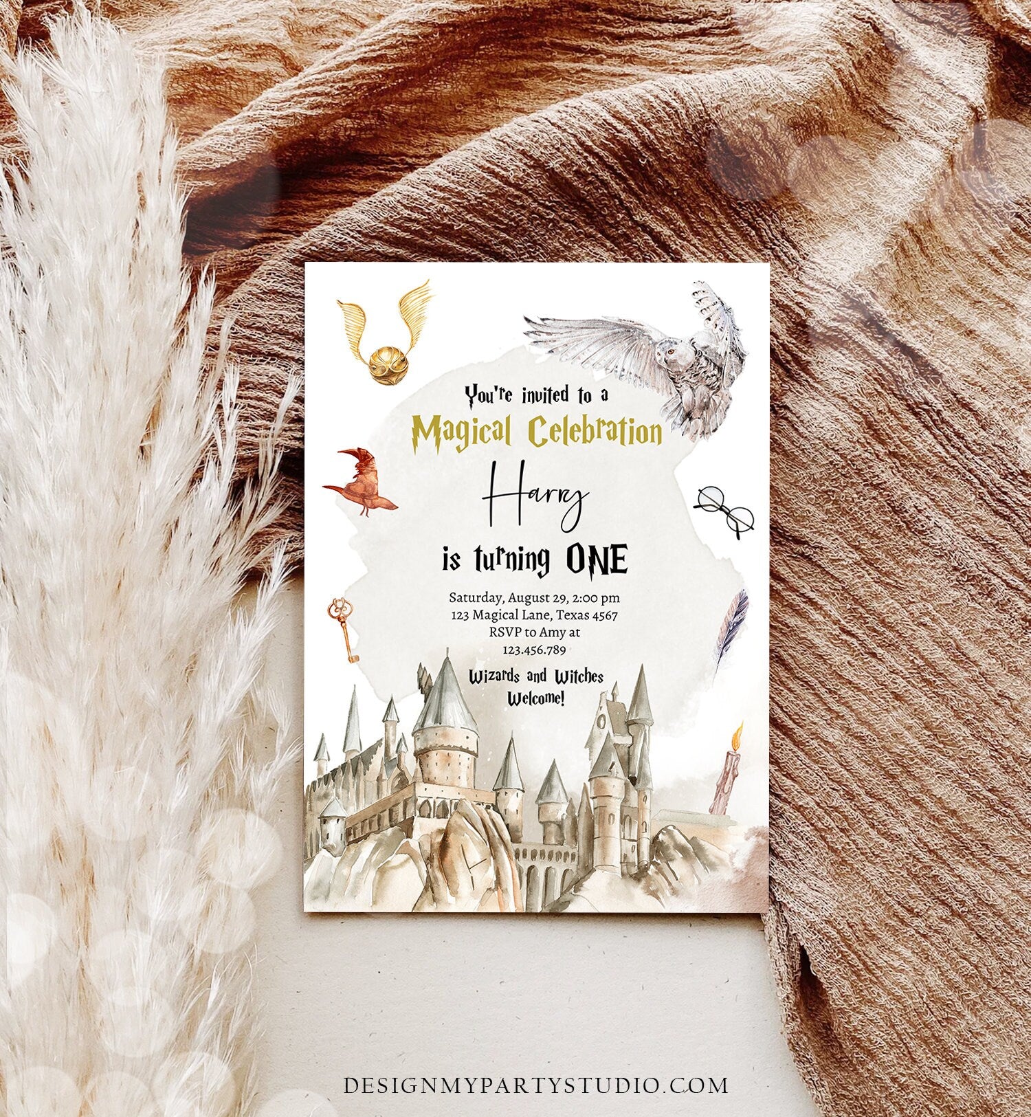 Editable Wizard Birthday Invitation Magical Birthday Invite Castle Boy School Wizardry Party Download Printable Template Digital Corjl 0440