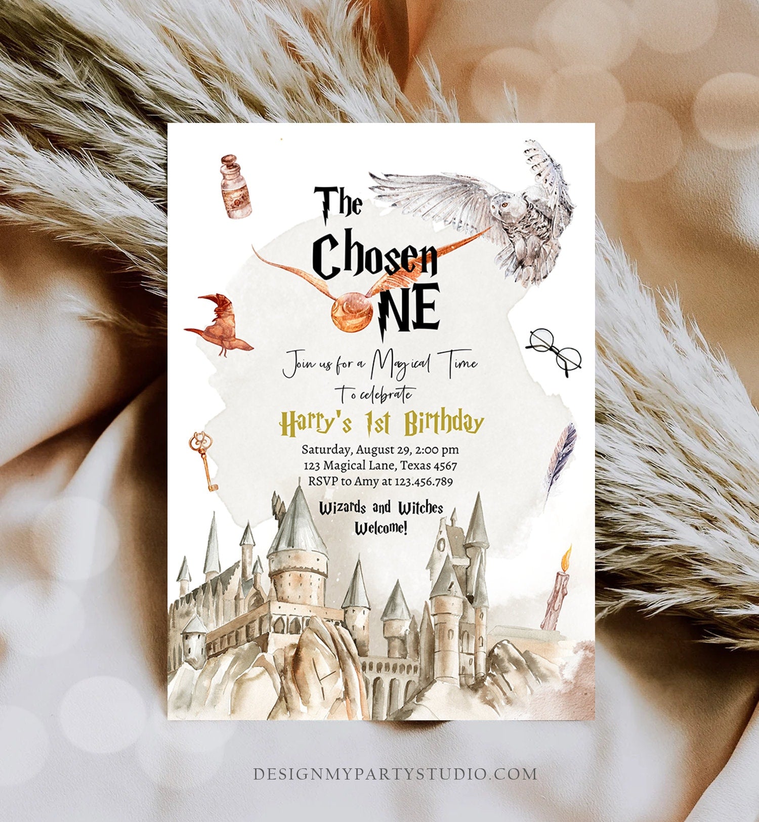 Editable Wizard Birthday Invitation Chosen One Birthday Invite Castle Boy School Wizard Party Download Printable Template Digital Corjl 0440