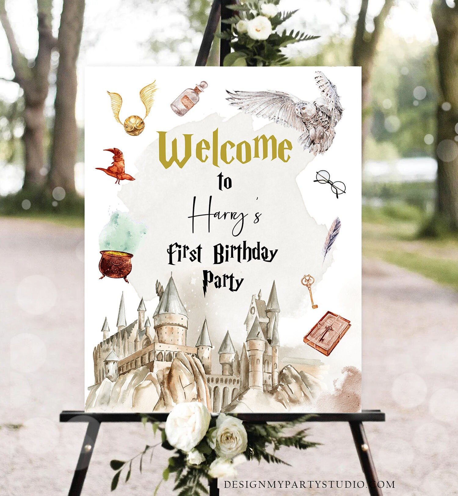 Editable Wizard Birthday Welcome Sign Boy Magic School Birthday Welcome Poster The Chosen One Wizardry Castle Template Corjl PRINTABLE 0440