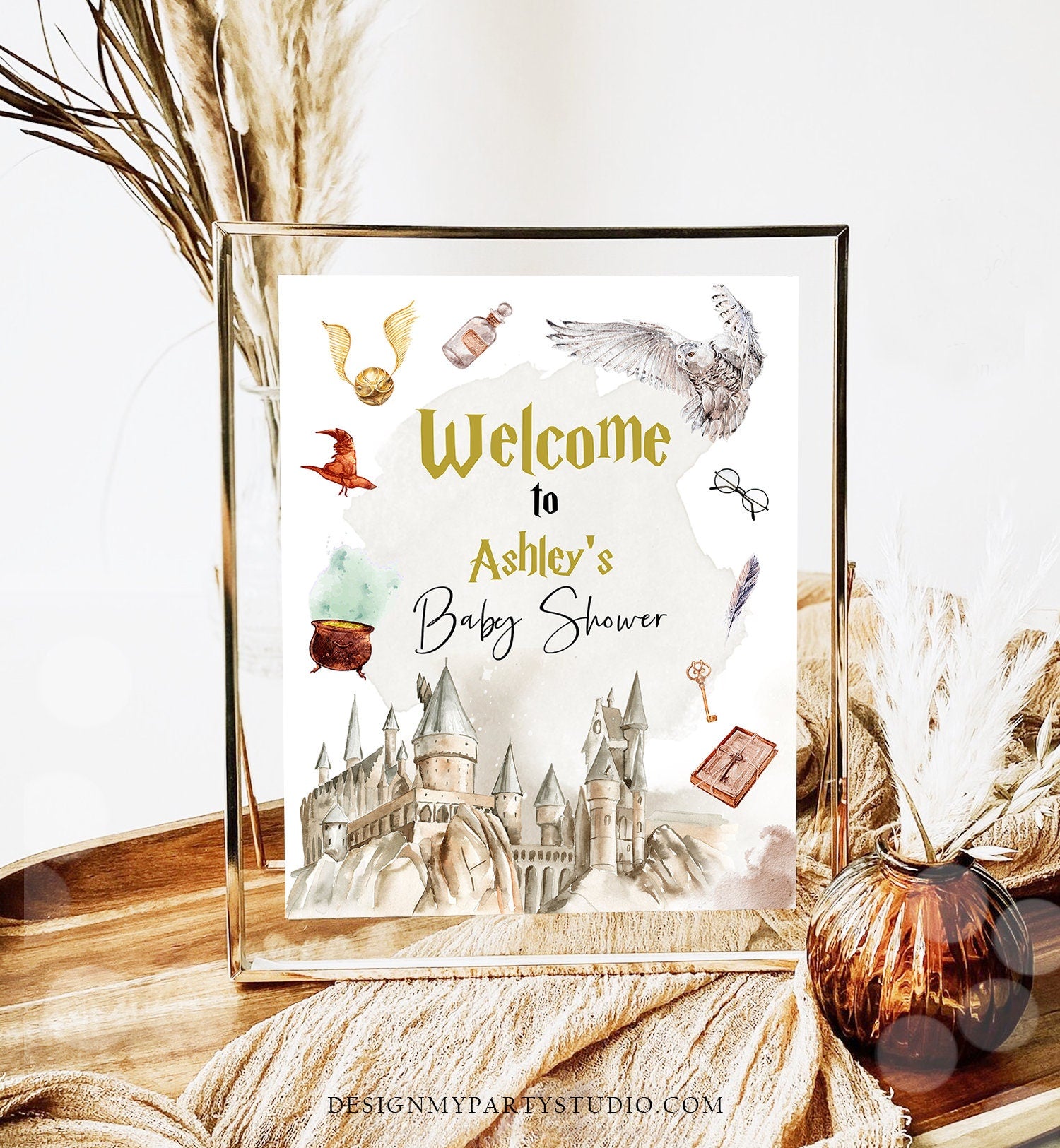 Editable Wizard Baby Shower Welcome Sign Magic School Shower Welcome Poster Magical Bundle Wizardry Neutral Template Corjl PRINTABLE 0440