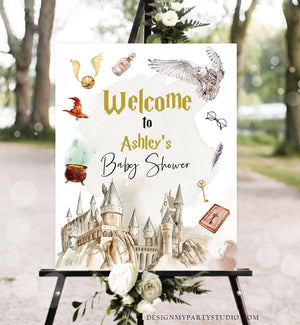 Editable Wizard Baby Shower Welcome Sign Magic School Shower Welcome Poster Magical Bundle Wizardry Neutral Template Corjl PRINTABLE 0440