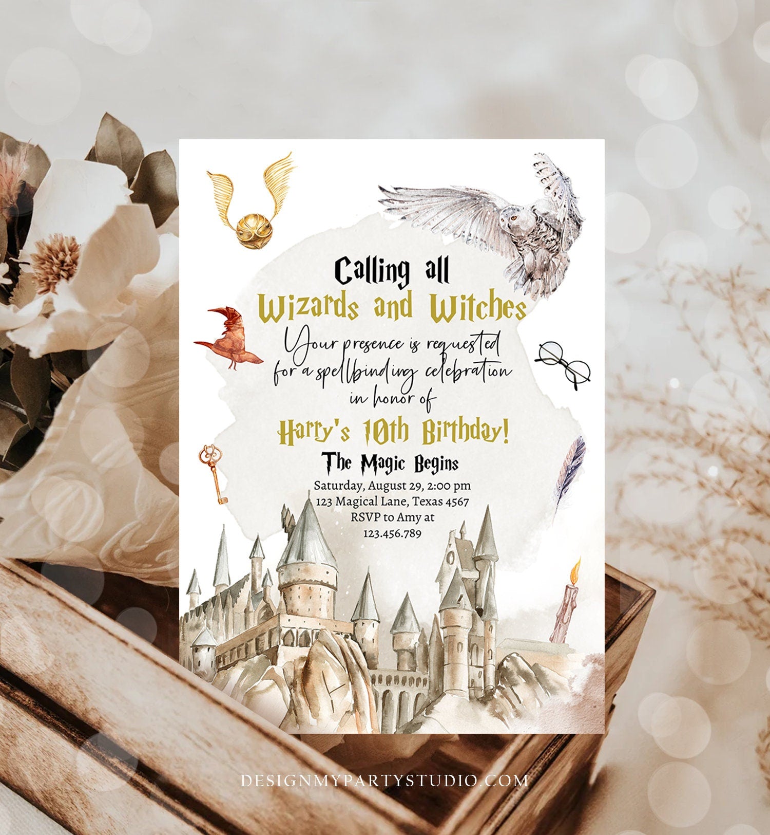 Editable Wizards Witches Birthday Invitation Magical Birthday Invite Castle Wizardry Party Download Printable Template Digital Corjl 0440